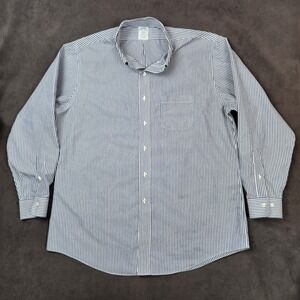 Brooks Brothers Shirt Mens‎ 17 4/5 Blue White Striped Regent Fit Non Iron Cotton